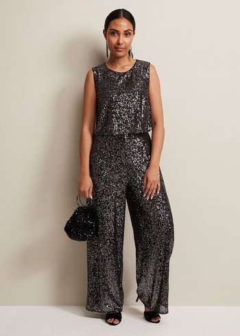 Phase Eight Petite Aubrey Sequin Wide Leg Jumpsuit Grey USA | 3816520-QU